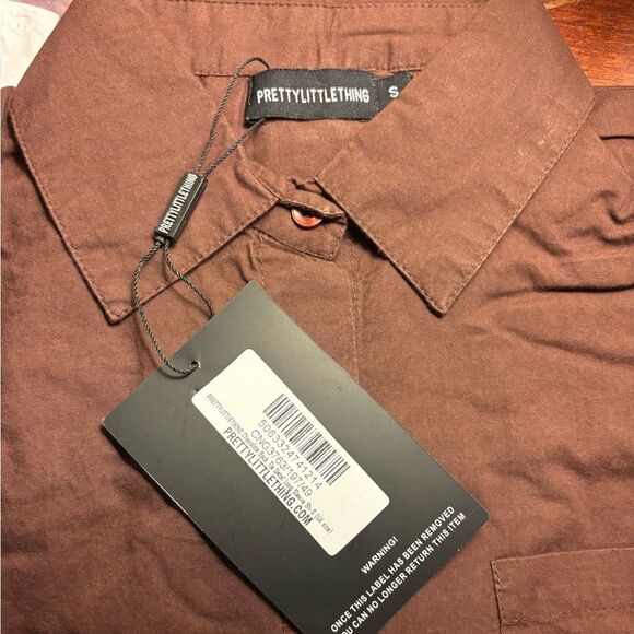 PRETTYLITTLETHING Chocolate Back Tie Detail Long Sleeve Shirt Size Small NEW - Picture 7 of 11